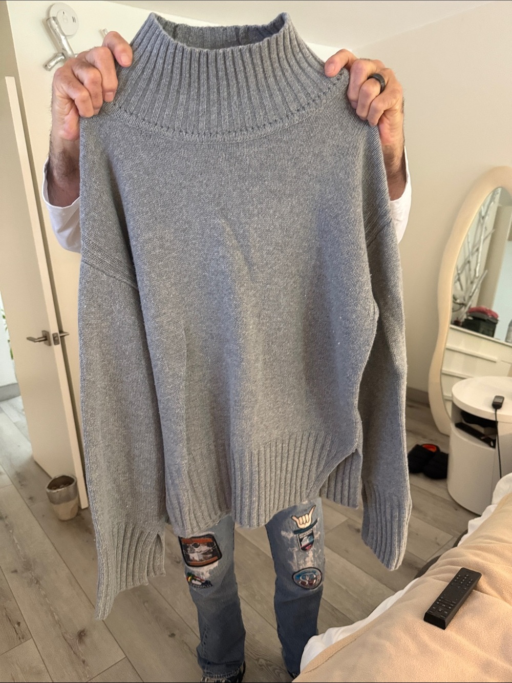 Gray Ribbed Turtleneck Sweater - Classic Cozy Knit